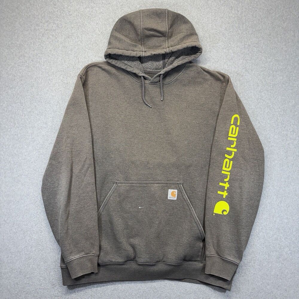 Carhartt K288 Hoodie Men’s XL Gray Neon Yellow Logo Workwear Pullover